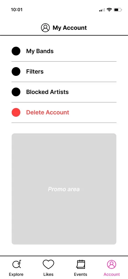 User account settings page wireframe