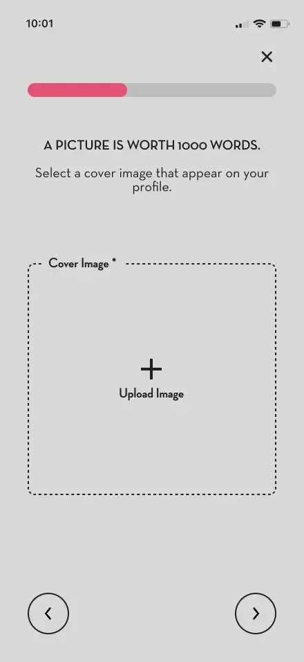 Artist profile image upload screen mockup