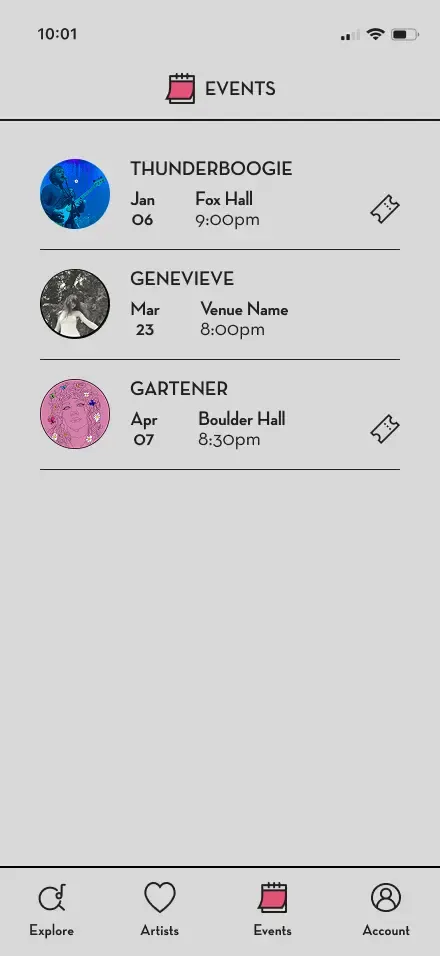 Events page mockup