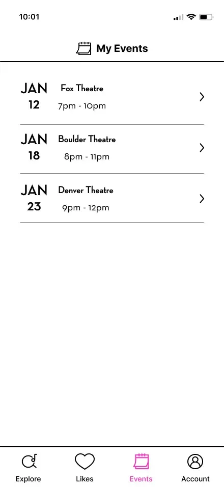 Events page page wireframe
