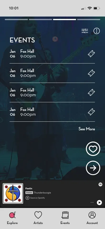 Explore page mockup, events section