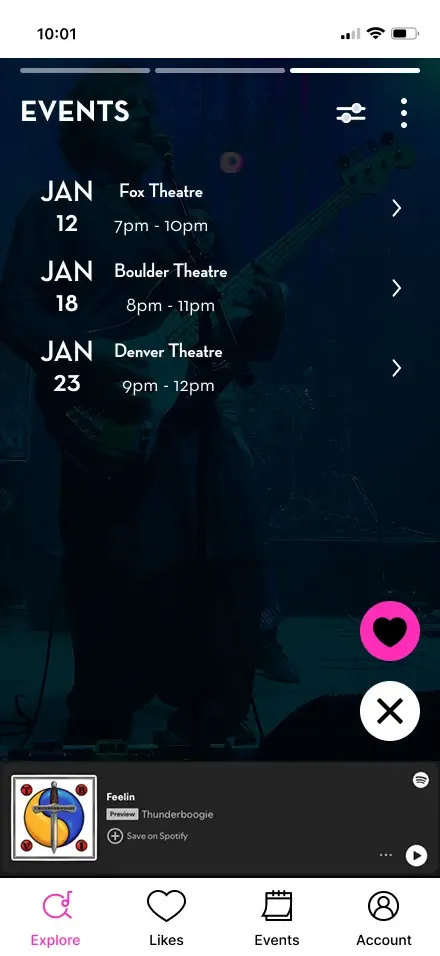 Explore page wireframe, events section