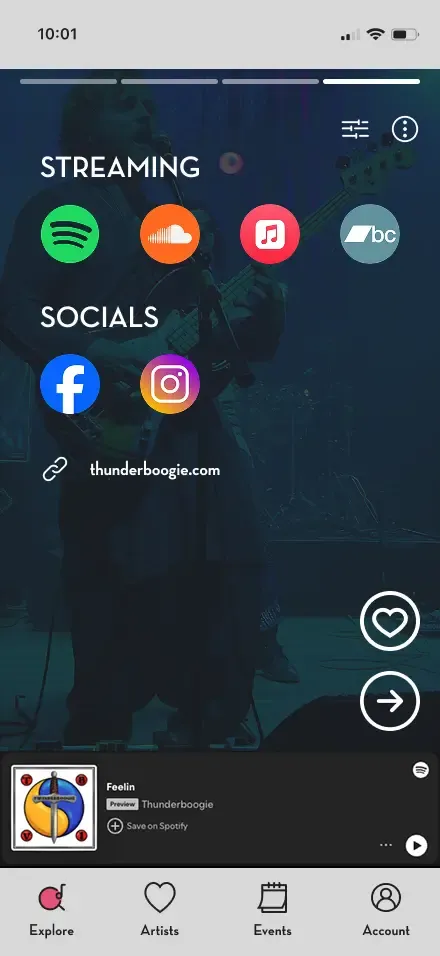 Explore page mockup, social links section
